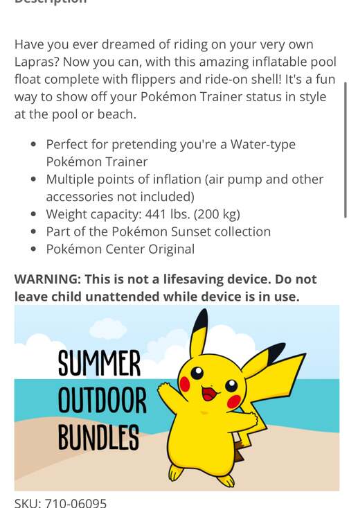 Pokémon Center Lapras Pool Float - Sunset Collection Inflatable - New - Picture 6 of 6